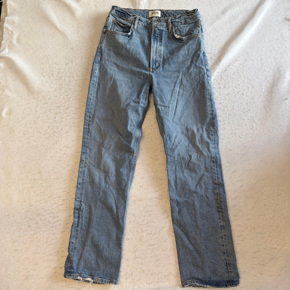 AGOLDE High Rise Stovepipe Jeans Womens 28 Blue Distressed Straight Leg